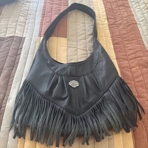 Vintage Harley Davidson Leather Fringe Purse Black Shoulder Bag
